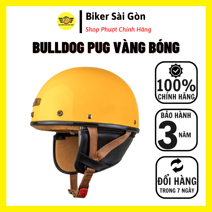 [BULLDOG CHÍNH HÃNG] Mũ bảo hiểm nửa đầu Bulldog Pug Vàng Bóng - Bảo hành 3 năm - BikerSaiGon