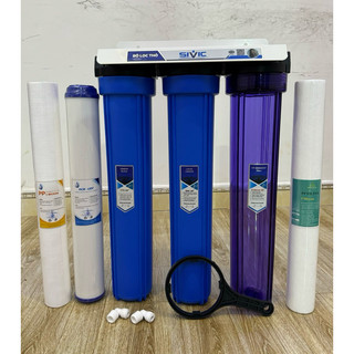 Bộ lọc chặn đầu nguồn 20inch,bộ lọc thô 3 ly 20inch ren 21, ren 27, bộ lọc tổng đầu nguồn, bộ 3 cốc 20inch kèm lõi lọc