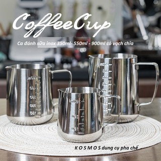 Ca đánh sữa inox (có vạch chia) 350ml - 550ml - 900ml (100% inox 304)