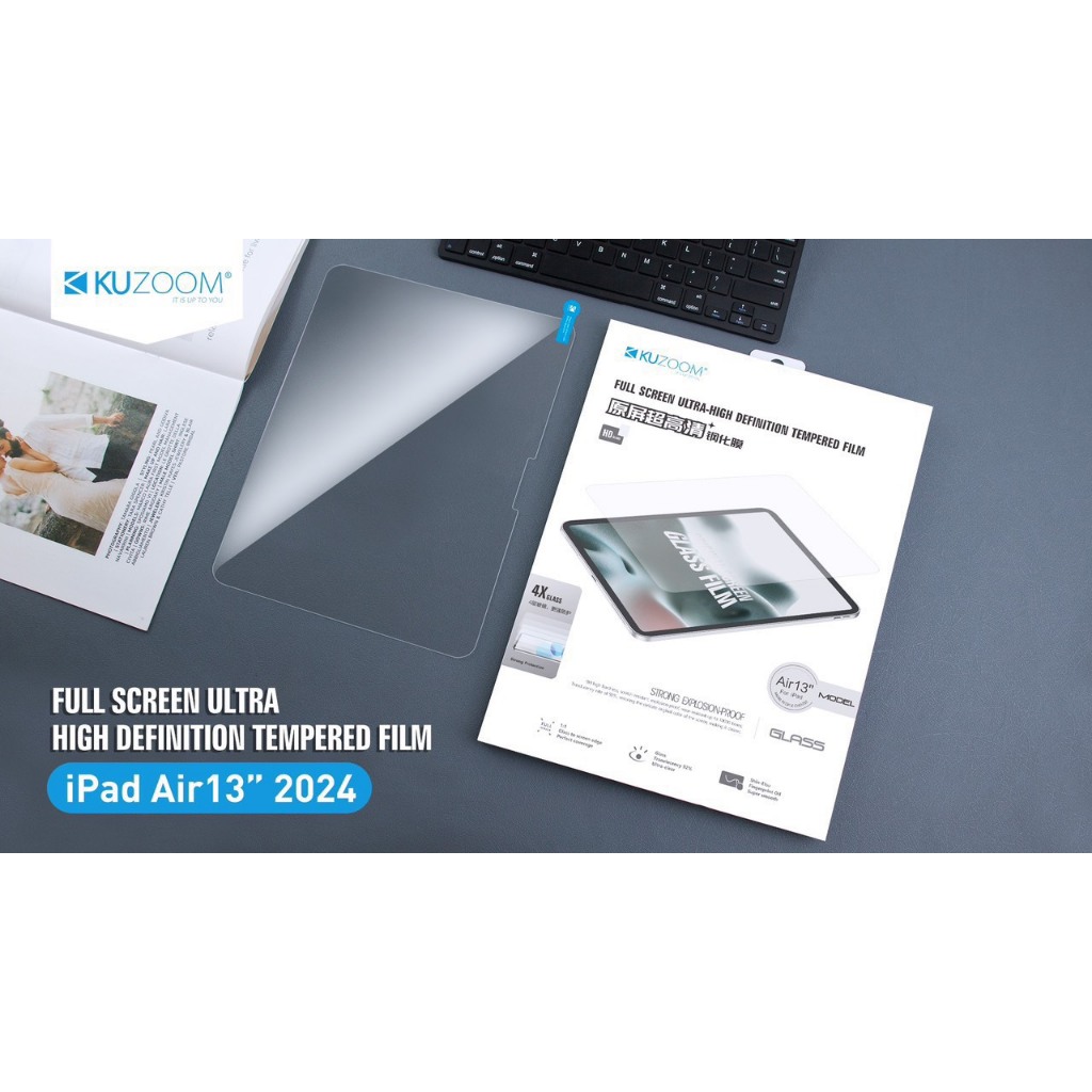 Kính cường lực iPad Pro 11 M4 2024/ Pro 13/ Air 6 11 inh/ Air 6 13 inch Chính hãng Kuzoom trong suốt