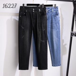 Quần jean 9 tấc bigsize cạp cao chính hãng linhstyle - quần jean bigsize nữ 9 tấc ống rộng baggy 16227