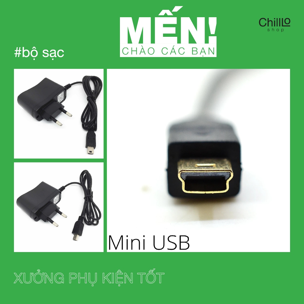Bộ Sạc Mini-USB Liền Dây Cổng V3, V3i, V3XX, L6, L7 Cáp Sạc Chân Mini USB Cho Điện Thoại, Loa, Đài &