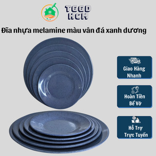 Đĩa nhựa melamine- đĩa cạn lòng- đĩa màu vân đá xanh dương- đĩa NTC