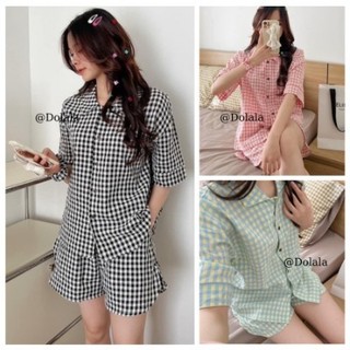 Bộ pyjama kẻ vét thêu gấu đùi viền bèo siêu hot