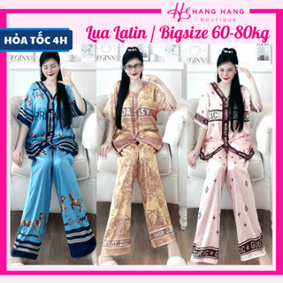 Bộ đồ ngủ bigsize 60-80kg, đồ bộ nữ pijama dài tay cộc cổ v chữ y lụa mịn latin bigsize, đồ ngủ lụa mặc nhà sang chảnh
