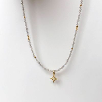 Dây chuyền bạc nữ TLEE chuỗi hạt đá Hắc nguyệt quang tự nhiên cắt giác 3mm mix charm sao xinh xắn TLEEJEWELRY D0303