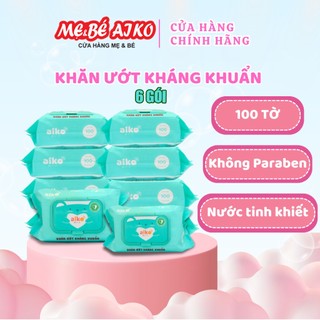 Bộ 6 gói khăn ướt aiko kháng khuẩn 100 tờ/túi