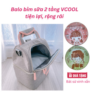 Balo BỈM SỮA 2 TẦNG Vcoool giữ nhiệt tiện lợi, đựng đồ đa năng tặng 1 bát sứ xinh xắn