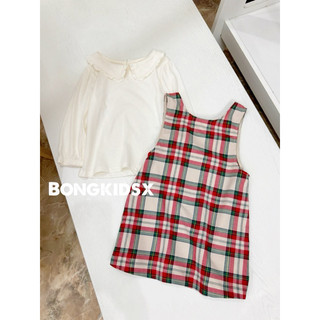 Set yếm váy bé gái kèm áo cổ nhún be đỏ ham