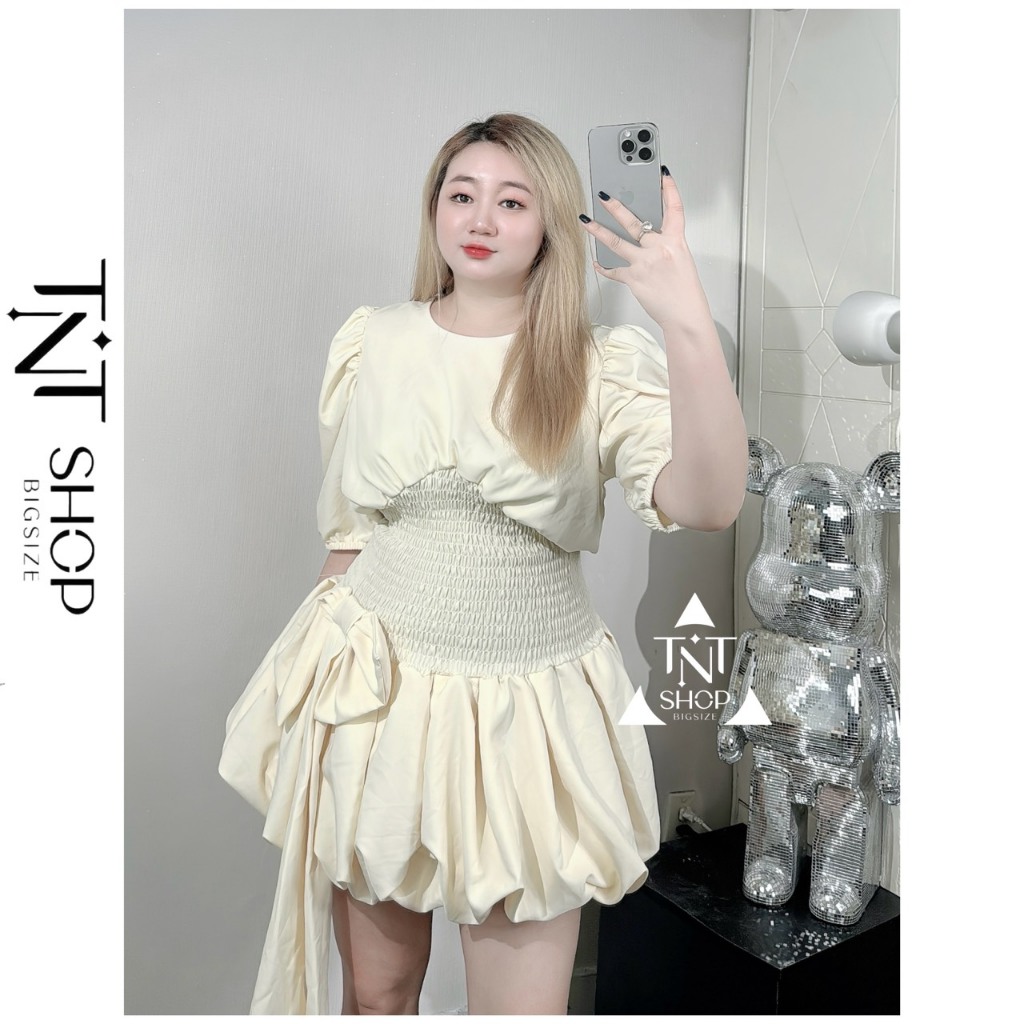 VÁY CHIẾT EO BIGSIZE BO CHUN NƠ BÍ  [TNT SHOP BIGSIZE 60KG 90KG]