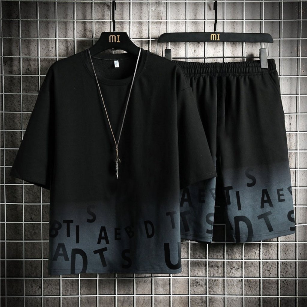 Bộ quần áo thun nam Loang chữ, Đồ bộ nam thể thao mùa hè chất liệu thun lạnh thoáng mát co giãn đủ size