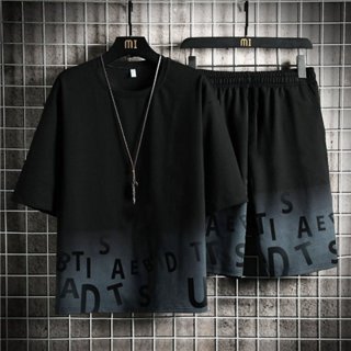 Bộ quần áo thun nam Loang chữ, Đồ bộ nam thể thao mùa hè chất liệu thun lạnh thoáng mát co giãn đủ size