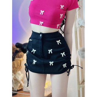 chân váy kaki rút dây 2 bên đính nơ nhiều ảnh thât u