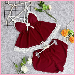 Đồ ngủ sexy 2 dây chéo lưng voan lụa mỏng mềm mát form 40-55kg