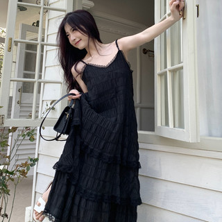 Đầm maxi 2 dây cổ V xếp tầng viền ren tiểu thư, váy maxi nữ 2 dây dáng A Hàn Quốc đi biển 3146