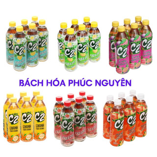 Lốc 6 chai C2 Đào, C2 Chanh, C2 Dưa Lưới, C2 Chanh Tuyết, C2 Dâu Anh Đào, C2 Ổi Hồng chai 455ml