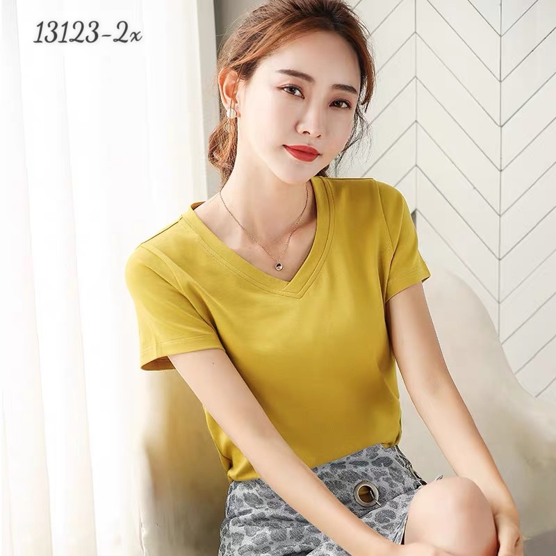 SALE - Áo thun cổ tim BIGSIZE thun cotton Basic trơn 13123