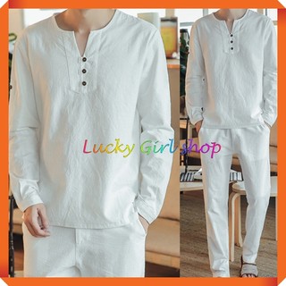 [BIG SIZE ĐẾN 130KG] Áo Kiểu Nam Xô Cotton Trắng Tay Dài Form Rộng Mỏng Mát Phong Cách Âu Mỹ Hàn Size S-4XL - Lucky Girl