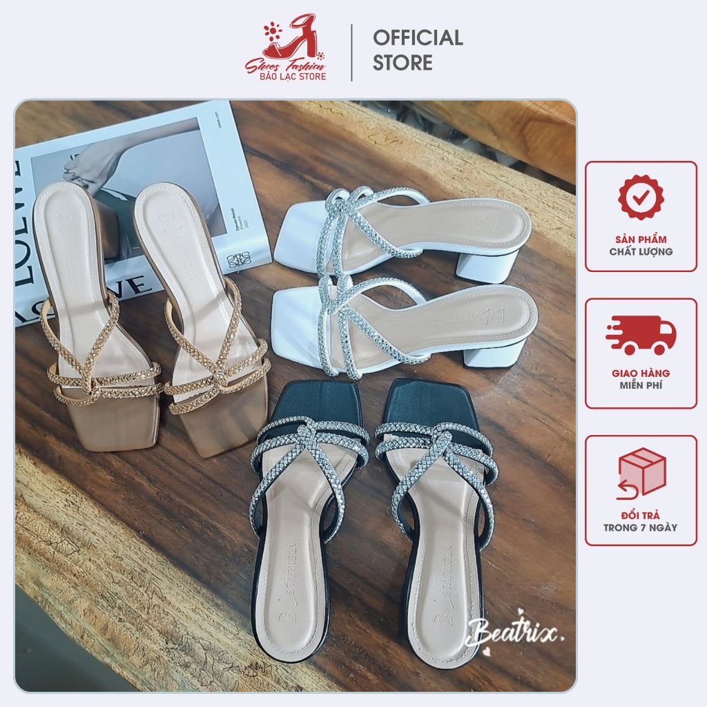 Dép cao gót 5 phân quai đá xoắn sang trọng, Giày cao gót đế vuông chắc chắn dễ đi cao 5 phân