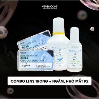 Kính áp tròng cận trong suốt và combo nước ngâm nhỏ mắt VIVIMOON LENS