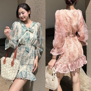 [RÁCH STORE] Đầm Hoa - Cổ Tim - Váy Nhún - Tay Dài Loe