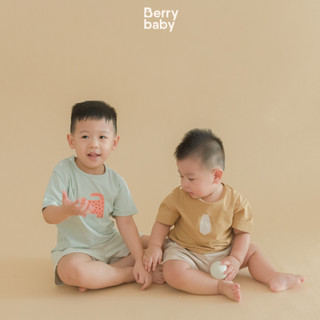 Bộ quần áo cộc tay bé trai in hình đáng yêu Berrybaby chất pima cotton thoáng mát cho bé 3 tháng đến 5 tuổi ERZA SET