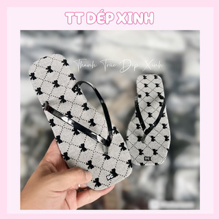 Dép lê nữ , dép kẹp 2 dây đế xám nơ