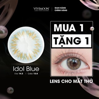 Kính áp tròng cận VIVIMOON lens cận xám xanh không giãn cho mắt thở Idol Blue