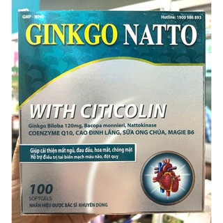 Ginkgo Natto with citicolin Cải thiện trí nhớ và chứng mất ngủ hoạt huyết dương não, đau đầu chóng mặt viênn