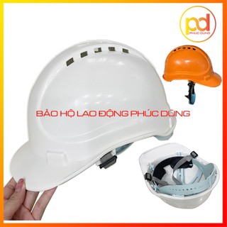 Mũ bảo hộ lao động thông gió thoáng mát màu trắng giá rẻ khoá bấm ôm sát đầu, nón bảo hộ lao động công nhân công trình
