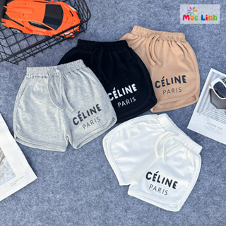 Quần Đùi Bé Trai In Chữ Celine Vải Cotton Zip Co Giãn 4 Chiều, Quần Short Cho Bé Trai