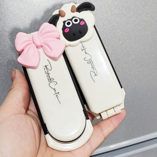  Lược Gấp Gọn Đầu Cừu Hoặc Nơ Kèm Gương Bỏ Túi Tiện Lợi 2 in 1 