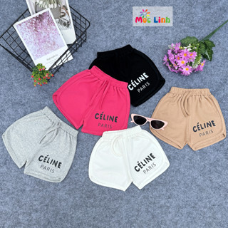 Quần Đùi Bé Gái In Chữ Celine Vải Cotton Zip, Quần Short Cho Bé Gái Sành Điệu