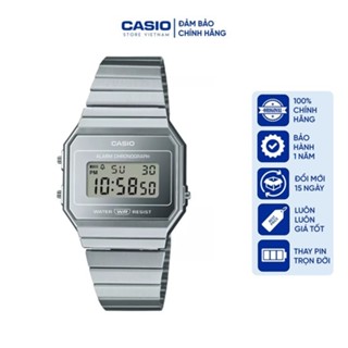 Đồng hồ Nam Casio A700WEV-7A, đồng hồ chính hãng, dây bạc mặt bạc tráng gương