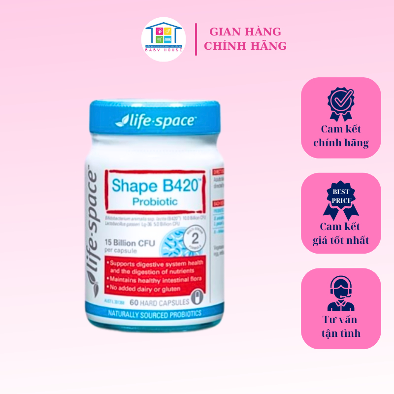Men vi sinh hỗ trợ tiêu hóa và kiểm soát cân nặng 60 viên Life Space Shape B420 Probiotic
