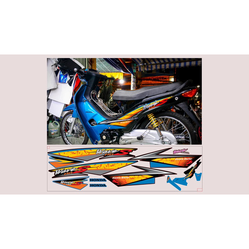 tem chế Wave nhỏ thái 110 xanh đen mẫu Wave s- Tem decal 3 lớp