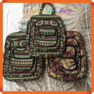 Balo Thổ Cẩm Chữ Nhật 3 Ngăn Đựng Laptop Sinh Viên Size 34*25*5cm - Lucky Girl shop NHA TRANG