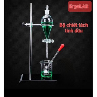 Bộ chiết tách tinh dầu bao gồm phễu chiết quả lê + giá đỡ phễu + cốc đong thủy tinh