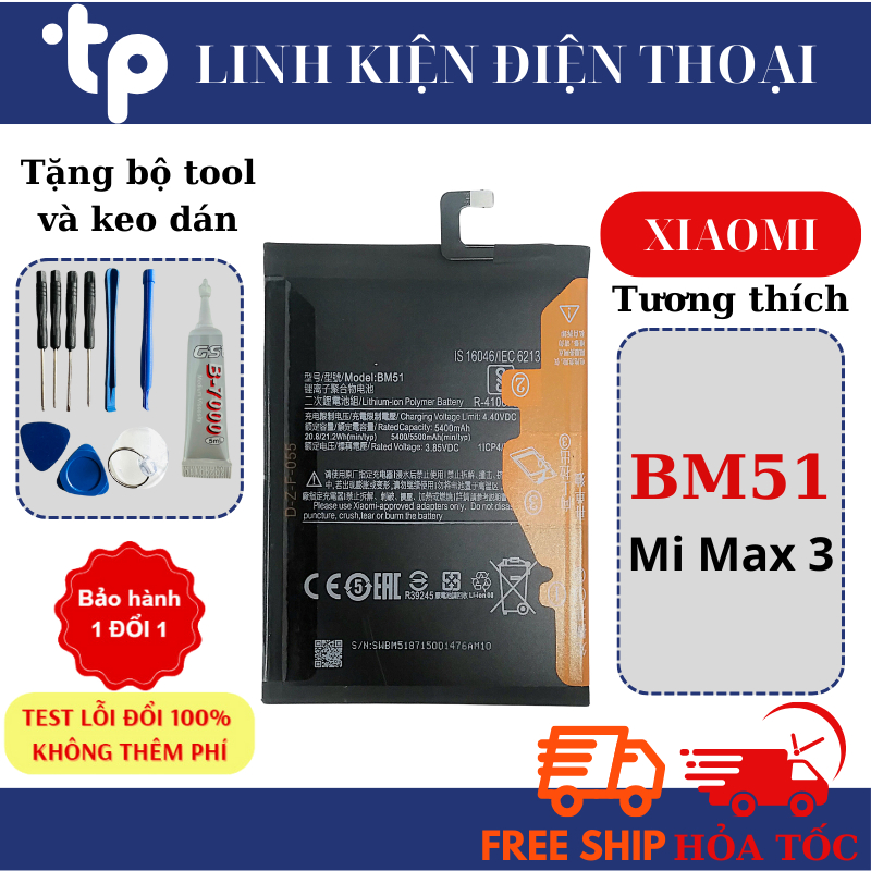 Pin Xiaomi ~BM51~ Mi Max 3 / MiMax3 / Mi Max3 (Tặng bộ sửa và keo dán)