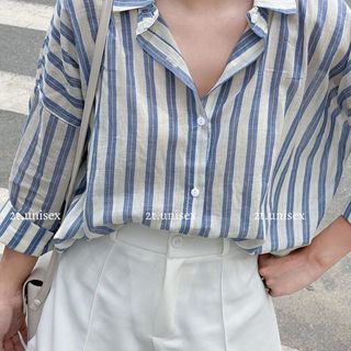 Áo sơ mi nữ kẻ sọc, áo sơ mi đũi thô mềm mỏng màu pastel form rộng ulzzang kiểu hàn basic chuẩn hàng WG.WE  P89