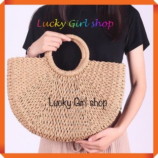 [BIG SIZE-HOT TREND] Túi Cói Bán Nguyệt Xách Tay Size Lớn 43*35*13cm - Hàng Nhập Quảng Châu - Lucky Girl shop NHA TRANG