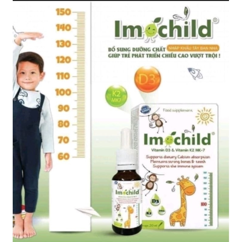 Imochild D3K2 mk7 bổ sung Vitamin D3K2 mk7 và DHA giúp bé cao lớn thông minh.tăng sức đề kháng .hộp 