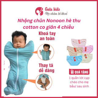 Nhộng chũn dài NOONON mùa hè cotton giúp bé ngon giấc tặng 1 quần lót cạp chéo