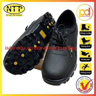 Giày bảo hộ lao động nam siêu nhẹ da thật 100% giá rẻ NTT D01 đế vàng chỉ vàng, mũi thép lót thép đế cao su êm chân