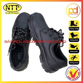 Giày bảo hộ lao động nam giá rẻ NTT P04 chính hãng váng da thật, êm chân siêu nhẹ, chống trơn, mũi thép, chống đinh