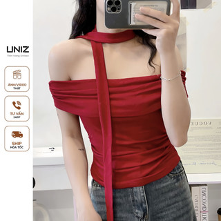 Áo thun nữ trễ vai kèm dây cộc tay UNIZ Ao2407.305/P6K9