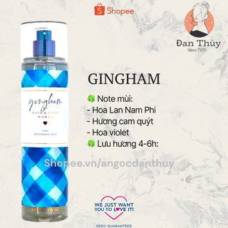 GINGHAM Xịt Thơm Tắm Dưỡng BATH & BODY WORKS 236ml (hàng Mỹ)