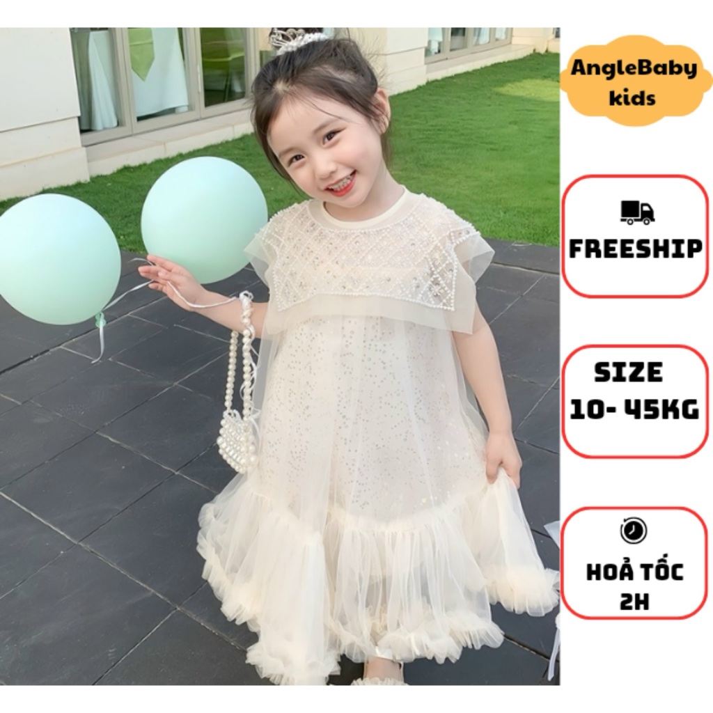   10-45kg  Váy Đầm công chúa xoè lấp lánh phối ren,váy bé gái hàng QC loại 1 đủ size AngleBabyKids 