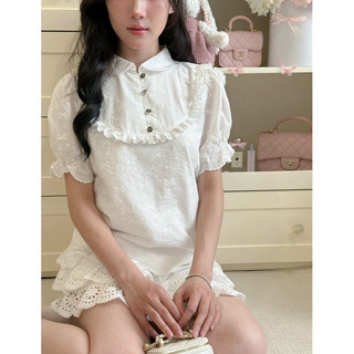 Áo sơ mi thô thêu nơ đan cổ sen by La Moneta