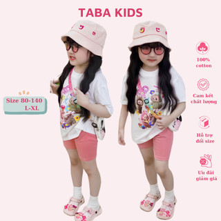 Set bộ áo thun labubu doro kèm quần legging lửng cho bé gái, taba kids g04